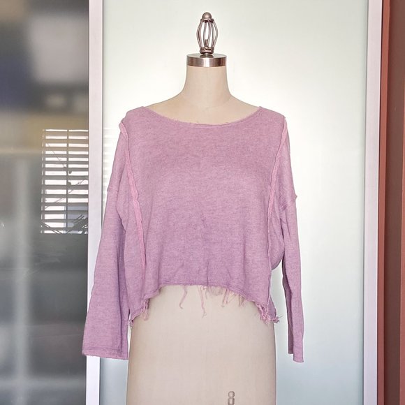 Free People Mauve cropped sweatshirt with crochet back size S - Picture 2 of 13